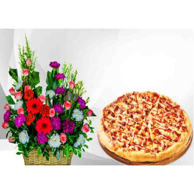 Mixed Flowers With  BBQ Pizza